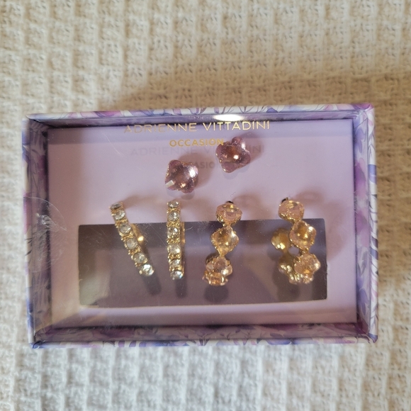 Adrienne Vittadini Gold and Purple Earring Trio - Picture 1 of 5